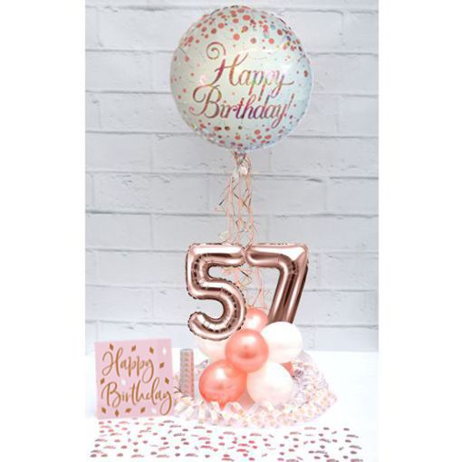 Partydeko-Set zum 57. Geburtstag in Rosegold, Happy Birthday