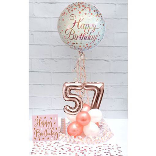 Partydeko-Set zum 57. Geburtstag in Rosegold, Happy Birthday