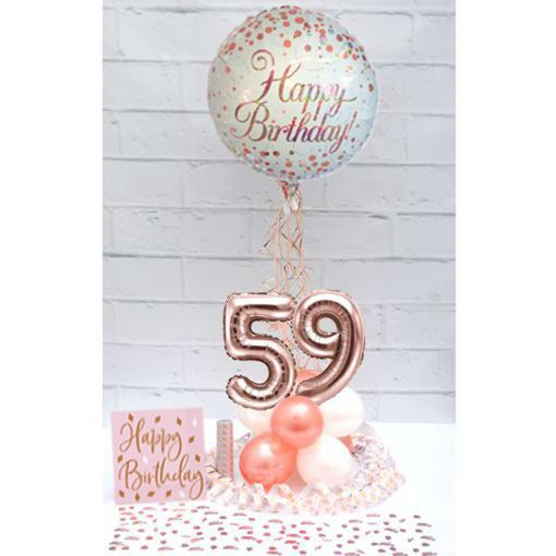 Partydeko-Set zum 59. Geburtstag in Rosegold, Happy Birthday