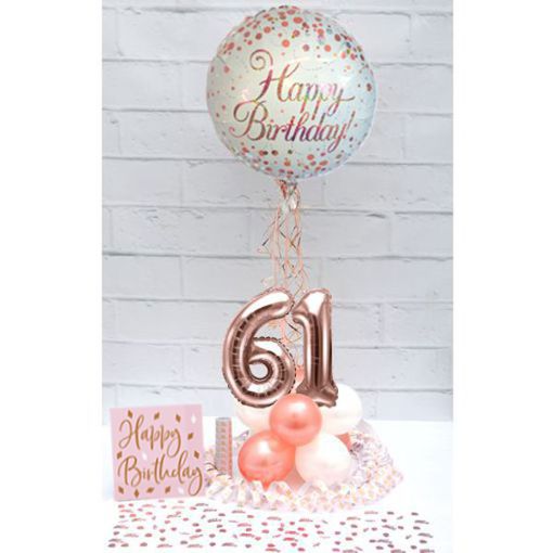 Partydeko-Set zum 61. Geburtstag in Rosegold, Happy Birthday