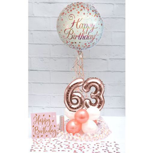 Partydeko-Set zum 63. Geburtstag in Rosegold, Happy Birthday