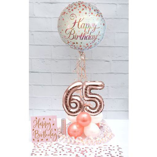 Partydeko-Set zum 65. Geburtstag in Rosegold, Happy Birthday