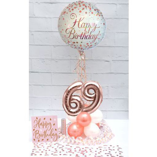 Partydeko-Set zum 69. Geburtstag in Rosegold, Happy Birthday