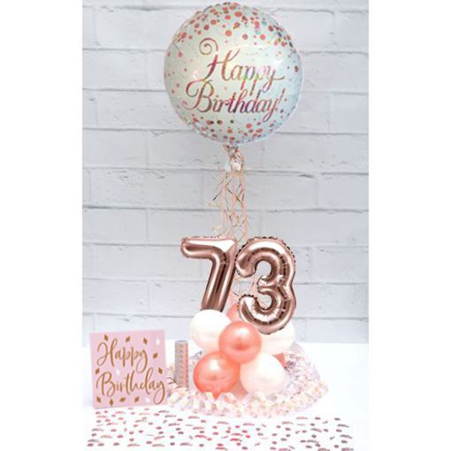 Partydeko-Set zum 73. Geburtstag in Rosegold, Happy Birthday