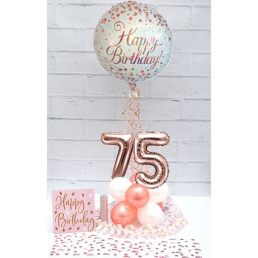 Partydeko-Set zum 75. Geburtstag in Rosegold, Happy Birthday