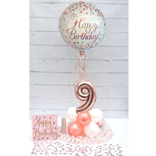 Partydeko-Set zum 9. Geburtstag in Rosegold, Happy Birthday