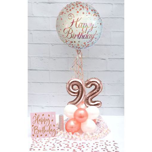 Partydeko-Set zum 92. Geburtstag in Rosegold, Happy Birthday