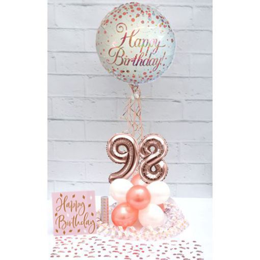 Partydeko-Set zum 98. Geburtstag in Rosegold, Happy Birthday