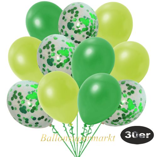 Partydeko Luftballon Set 30er, konfetti-luftballons-30-stueck-gruen-konfettiund-metallic-gruen-metallic-apfelgruen-30-cm