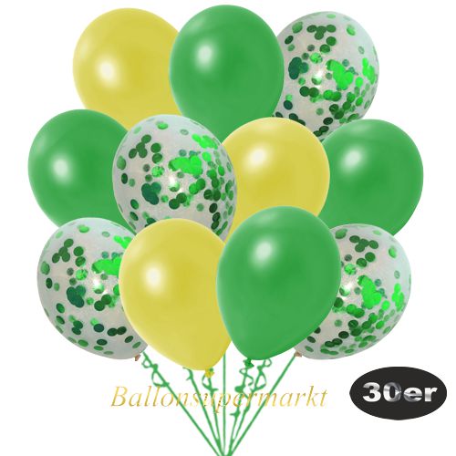 Partydeko Luftballon Set 30er, konfetti-luftballons-30-stueck-gruen-konfetti-und-metallic-gruen-metallic-gelb-30-cm