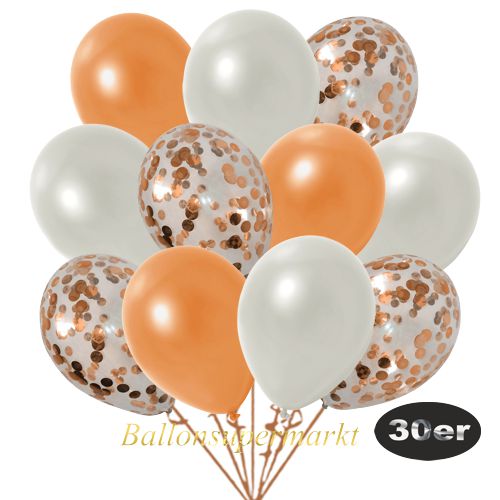 Partydeko Luftballon Set 30er, konfetti-luftballons-30-stueck-orange-konfetti-und-metallic-orange-metallic-weiss-30-cm