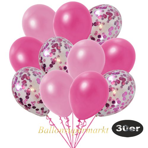 Partydeko Luftballon Set 30er, konfetti-luftballons-30-stueck-pink-konfetti-und-metallic-rose-metallic-pink-30-cm