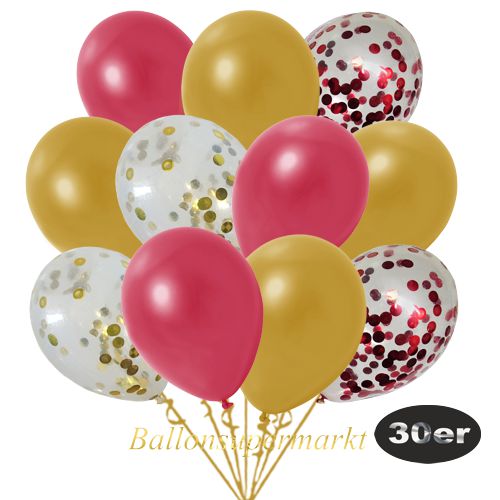 Partydeko Luftballon Set 30er, konfetti-luftballons-30-stueck-rot-konfetti-gold-konfetti-und-metallic-rot-metallic-gold-30-cm