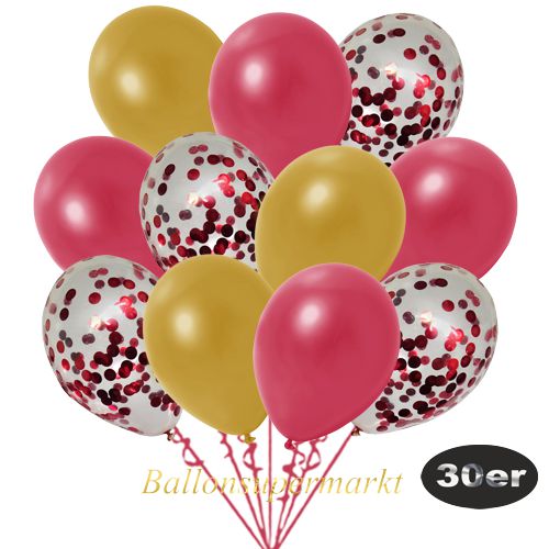 Partydeko Luftballon Set 30er, konfetti-luftballons-30-stueck-rot-konfetti-und-metallic-rot-metallic-gold-30-cm
