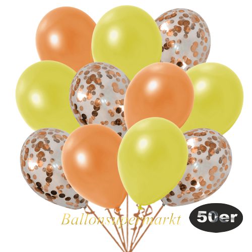 Partydeko Luftballon Set 50er, konfetti-luftballons-50-stueck-orange-konfetti-und-metallic-gelb-metallic-orange-30-cm