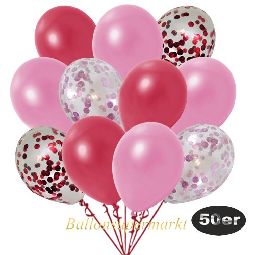 Partydeko Luftballon Set 50er, konfetti-luftballons-50-stueck-rot-konfetti-rosa-konfetti-und-metallic-rot-metallic-rosa-30-cm
