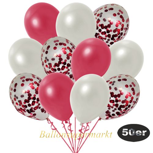 Partydeko Luftballon Set 50er, konfetti-luftballons-50-stueck-rot-konfetti-und-metallic-weiss-metallic-rot-30-cm