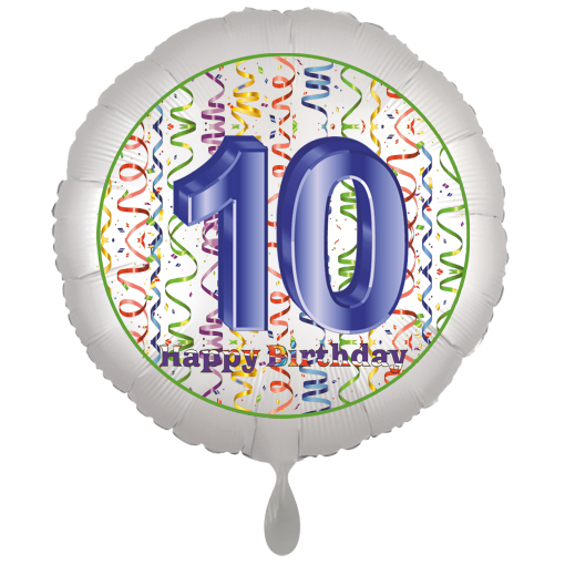 Folienballon, Luftballon zum 10. Geburtstag, Satin Weiss de luxe mit Helium