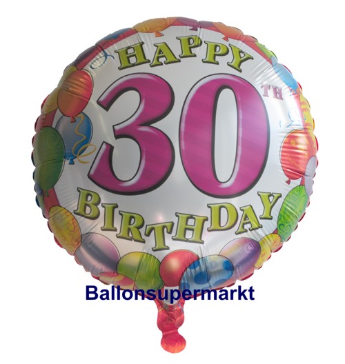 Luftballon mit Ballongas Helium zum 30. Geburtstag, Happy Birthday 30 Balloons