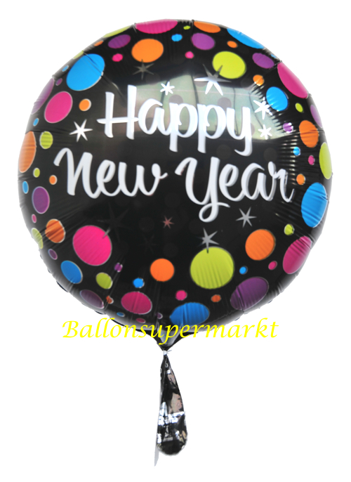 Silvester Luftballon, Silvester Dekoration, Folienballon mit Ballongas, Colorful Dots, Happy New Year