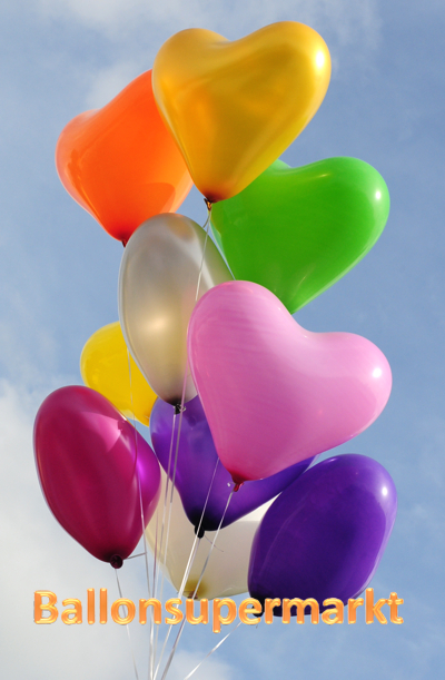 Luftballons aus Latex, Latexballons, Herzluftballons in bunten Farben