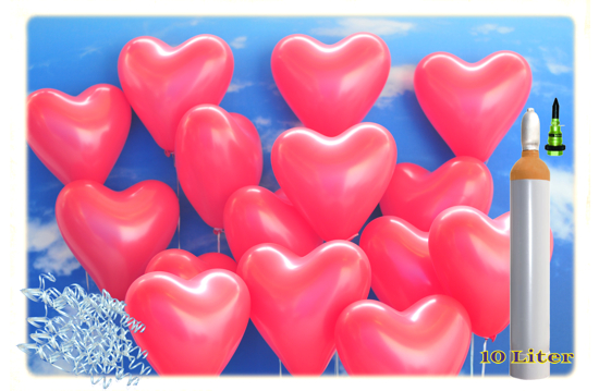 Luftballons zur Hochzeit steigen lassen, 100 Herzluftballons in Rot, 10 Liter Helium Ballongas, Komplett-Set