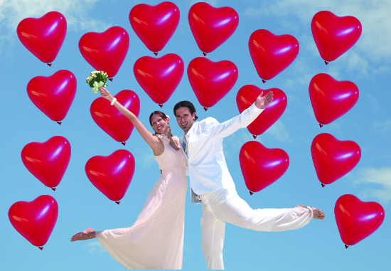 Luftballons zur Hochzeit steigen lassen, 100 Premium-Herzluftballons in Rot, 10 Liter Helium Ballongas, Komplett-Set