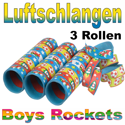 Luftschlangen Boys Rockets 3 Rollen, Kindergeburtstag Boys