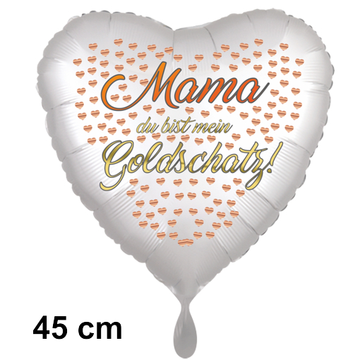 Mama du bist ein Goldschatz! Herzluftballon, Folie, satinweiß, 45 cm