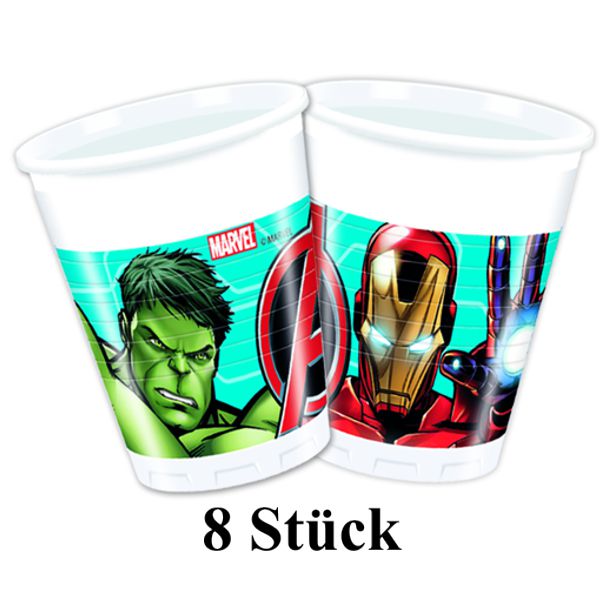 Partybecher-Avengers-Mighty-Tischdekoration-Marvel-Partydeko-Superhelden-Kindergeburtstag-Plastikbecher