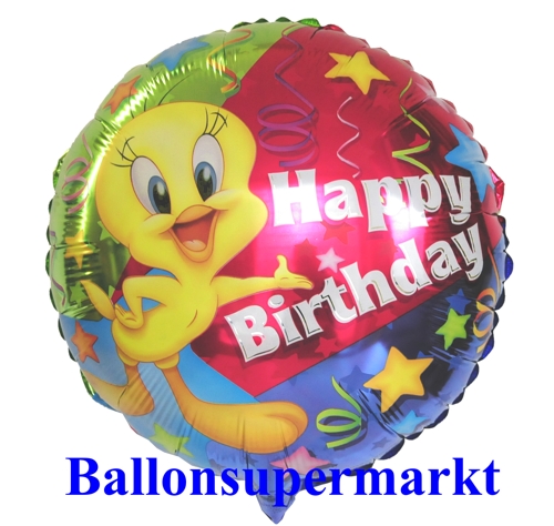 Tweety Happy Birthday Luftballons mit Helium Ballongas zum Kindergeburtstag