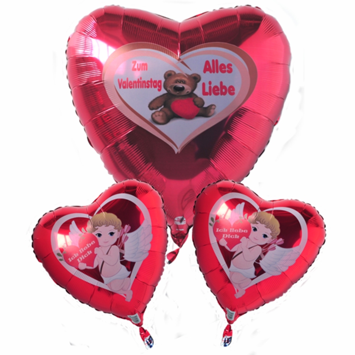 Luftballons der Liebe: Schenken zum Valentinstag, Bouquet 1, schwebende Helium Luftballons mit Ballongasdose