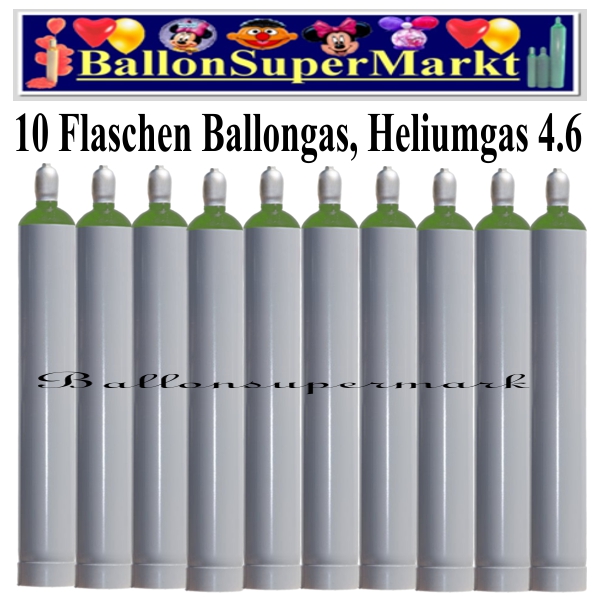 Zehn Flaschen Ballongas, 50 Liter, Helium 4.6, Ballonsupermarkt-Lieferservice NRW
