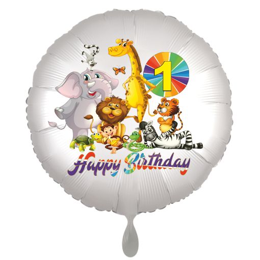 Zootiere Luftballon zum 1. Geburtstag mit Helium