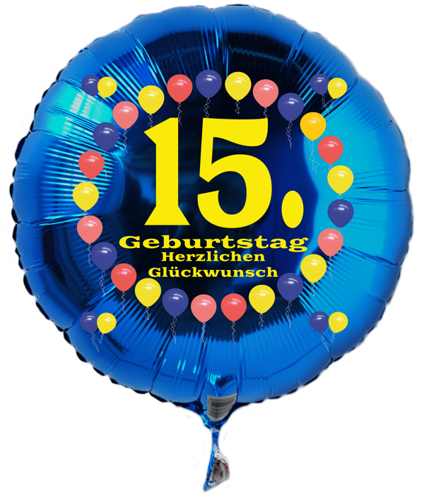 Luftballon zum 15. Geburtstag, Balloons, Rundballon mit Ballongas Helium