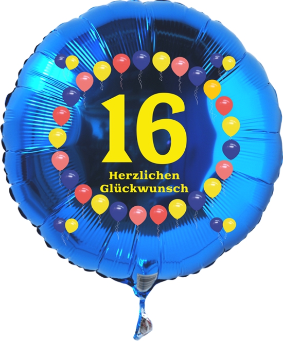 Luftballon zum 16. Geburtstag, Balloons, Rundballon mit Ballongas Helium