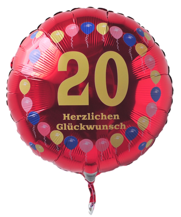 Luftballon zum 20. Geburtstag, Balloons, Rundballon mit Ballongas Helium