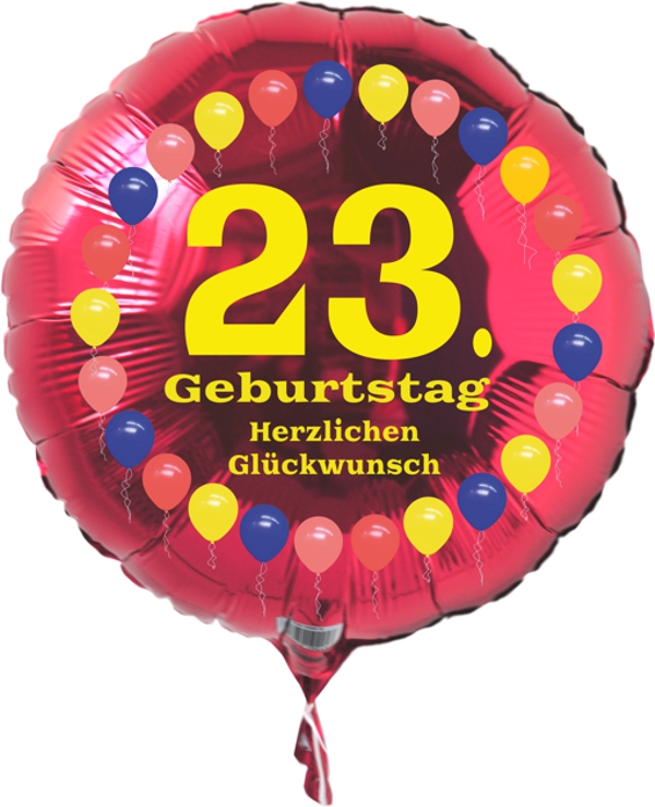 Luftballon zum 23. Geburtstag, Balloons, Rundballon mit Ballongas Helium