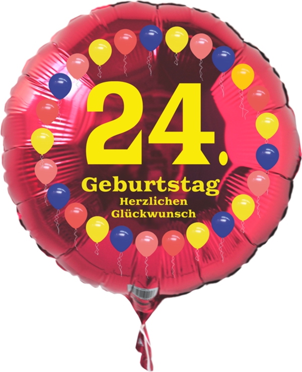 Luftballon zum 24. Geburtstag, Balloons, Rundballon mit Ballongas Helium