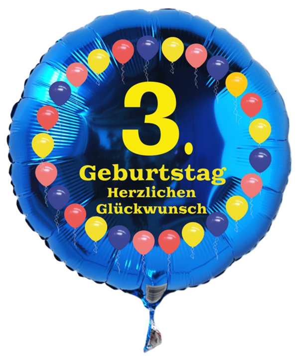 Luftballon zum 3. Geburtstag, Balloons, Rundballon mit Ballongas Helium