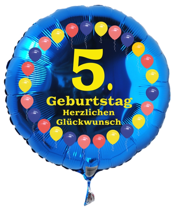 Luftballon zum 5. Geburtstag, Balloons, Rundballon mit Ballongas Helium