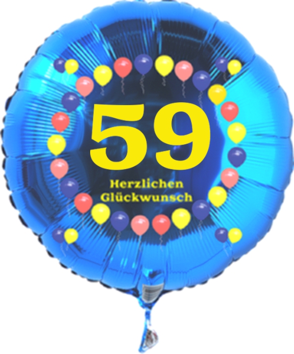 Luftballon zum 59. Geburtstag, Balloons, blauer Rundballon mit Ballongas Helium
