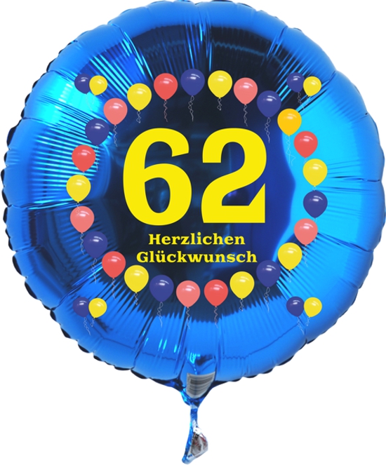 Luftballon zum 62. Geburtstag, Balloons, Rundballon mit Ballongas Helium