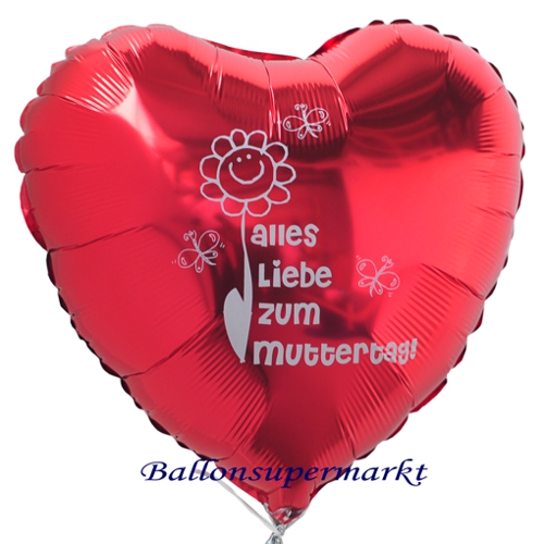 Zum Muttertag: Luftballon in Herzform aus Folie. Alles Liebe zum Muttertag