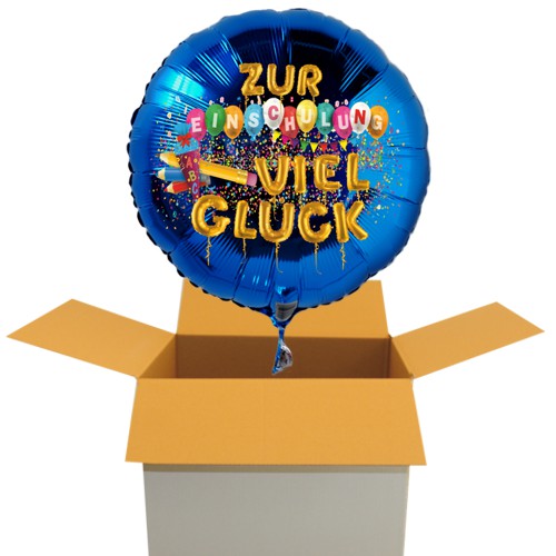 Zur Einschulung viel Glück. Luftballon als Geschenk an das Schulkind