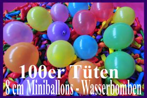 Luftballons, Rundballons 8 cm, 3", Wasserbomben, 100er Tüten