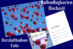 Ballonflugkarten Hochzeit: Herzluftballons Folie