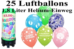 Luftballons mit dem Helium-Mini Behälter 1,8