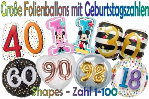 Große Geburtstag Folienballons mit Zahlen, Shapes (ohne Helium)
