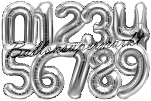 Zahlen Luftballons aus Folie, 35 cm, Silber